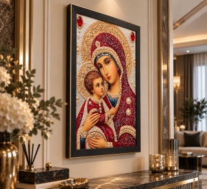 Tablou Maica Domnului cu Pruncul Iisus Hristos cu Pietricele 60x40cm - Black - Img 3