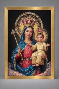 Tablou Maica Domnului cu Pruncul Iisus Hristos cu Pietricele 60x40cm - Gold
