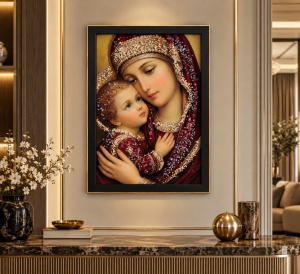 Tablou Maica Domnului cu Pruncul Iisus Hristos cu Pietricele 60x40cm - Black - Img 2