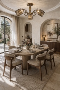 Candelabru clasic cu 3 brațe și abajururi metalice perforate, ideal pentru un iluminat decorativ cu accente vintage