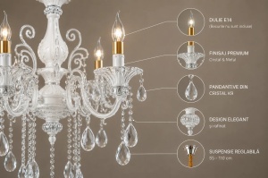 Candelabru Clasic cu Cristale Finisaj Argintiu Elegant - "Candelis" - Img 3