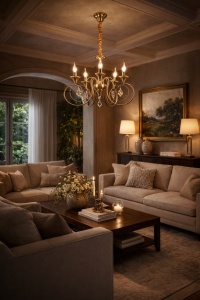Candelabru elegant cu 5 brațe în finisaj auriu și cristale decorative, perfect pentru un iluminat rafinat și plin de stil