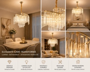 Candelabru Design Modern cu Cristale și Structură Aurie - "Caldrit" - Img 3