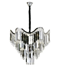 Candelabru elegant cu cristale în cascadă, design modern în formă de piramidă inversată, ideal pentru living sau holuri în stil luxos