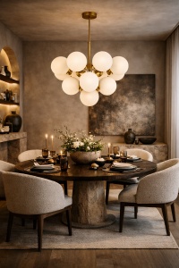 Lustră modernă aurie cu globuri opal rotunde, design tip cluster pentru iluminat decorativ elegant