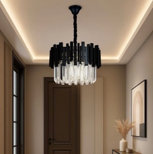 Candelabru modern negru cu cristale