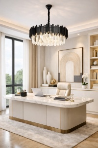Candelabru modern negru cu cristale, design dreptunghiular