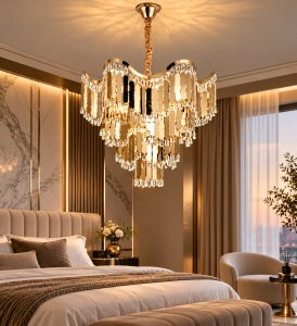 Candelabru Suspendat Design Contemporan cu Accente Aurii și Elemente Decorative - "Caspiron" - Img 2