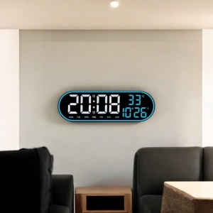 Ceas digital cu afișaj LED, telecomandă, temperatură, dată și ziua săptămânii, montaj pe perete sau pe masă, design modern