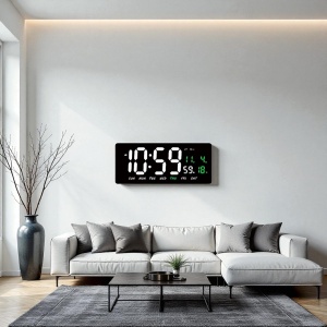 Ceas deșteptător digital cu afișaj LED alb, calendar și termometru, perfect pentru apartamente