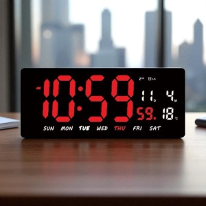 Ceas deșteptător digital cu afișaj LED roșu, calendar și termometru, perfect pentru apartamente