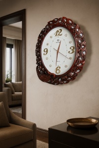ceas de perete decorativ cu păun și strassuri elegante