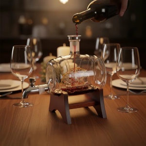 Decantor Pentru Băuturi cu Corabie Decorativă și Robinet Auriu - "Marvello" - Img 2