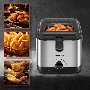 Friteuza Electrica HALEY HY-2505, 1000W, Capacitate 2.5L, Design Argintiu Elegant, Control Precise al Temperaturii