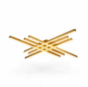 Lustră LED modernă cu bare luminoase suprapuse, design minimalist ideal pentru livinguri contemporane
