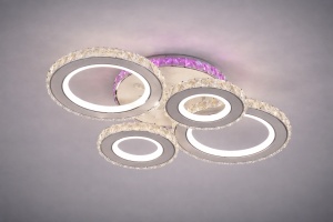 Lustră LED modernă cu inele luminoase și efect RGB, perfectă pentru un decor spectaculos și elegant