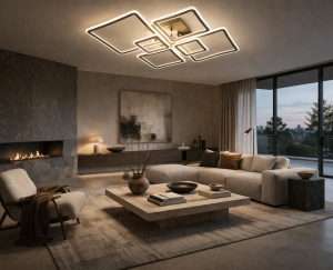 Plafonieră LED modernă cu rame geometrice iluminate într-un design suprapus
