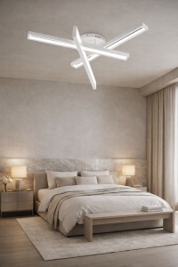 Lustra LED moderna alba cu bare intersectate design minimalist plafon