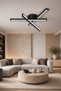 Lustra LED neagra cu linii geometrice stil modern