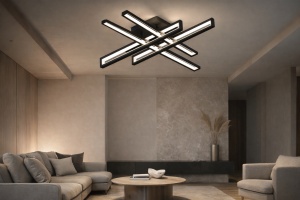 Lustra LED moderna geometrica neagra cu bare luminoase design minimalist