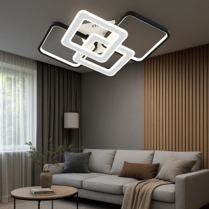 Plafonieră LED modernă cu design geometric din patru rame pătrate suprapuse, lumină albă și structură în finisaj negru