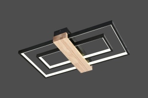 Plafonieră LED modernă cu forme geometrice și element din lemn, iluminat pentru interior