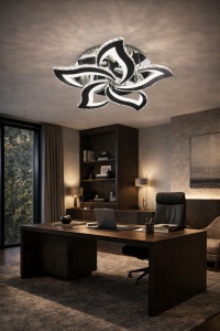 Lustră LED modernă în formă de floare, ideală pentru dormitoare elegante datorită designului său minimalist și iluminării uniforme