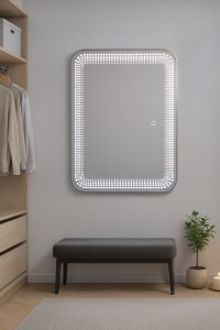 oglinda LED dreptunghiulara cu rama din aluminiu si lumina reglabila rece calda neutra