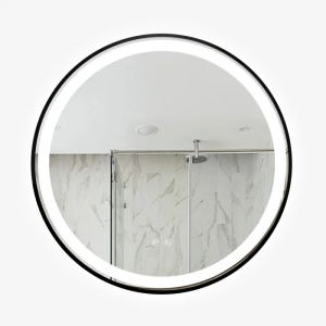 oglindă LED rotundă cu ramă din aluminiu, funcție de dezaburire și trei tipuri de lumină – rece, caldă și neutră