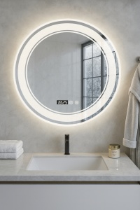 oglindă rotundă ,moderna de baie cu ceas digital, funcție dezaburire și iluminare LED rece, caldă și neutră