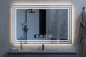 Oglinda LED DECORIALE cu Dezaburire, Ceas si Termometru 80x60cm - "Belis"