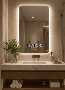 Oglinda LED DECORIALE cu Dezaburire , Ceas si Termometru 80x60cm - "Velin"