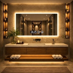Oglinda LED DECORIALE cu Dezaburire , Ceas si Termometru 80x60cm - "Vesper"