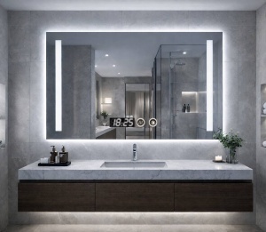 Oglinda LED DECORIALE cu Dezaburire , Ceas si Termometru 90x70cm - "Boren"