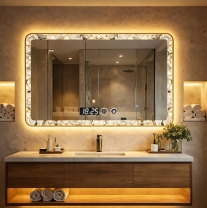 Oglinda LED DECORIALE cu Dezaburire , Ceas si Termometru 90x70cm - "Nobilis"