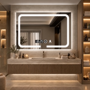 Oglinda moderna pentru baie cu LED, functii smart si senzor de miscare