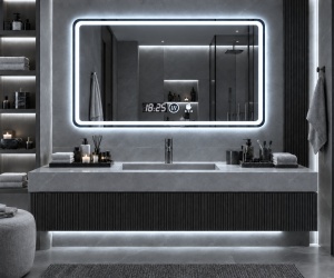 Oglinda moderna pentru baie cu LED, functii smart si senzor de miscare