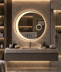 Oglinda LED DECORIALE cu Senzor de Mișcare, Dezaburire, Ceas și Termometru 70cm - "Sendar"