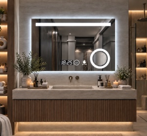 Oglinda moderna pentru baie cu LED, functii smart , inel luminos pentru cosmetica si senzor de miscare