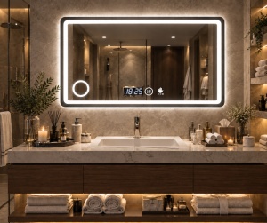 Oglinda smart pentru baie cu LED, afisaj digital si senzor de miscare