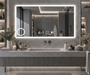 Oglinda moderna pentru baie cu LED, functii smart inel luminos pentru cosmetica si senzor de miscare