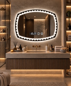 Oglinda moderna de baie cu iluminare LED si buton tactil