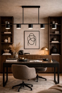 Lustră lineară modernă cu cinci spoturi LED cilindrice, design minimalist în finisaj negru