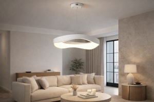 Lustra LED moderna alba cu design ondulat, corp iluminat suspendat pentru living