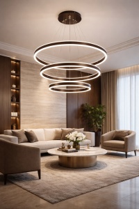 Lustră modernă LED cu cercuri suspendate, iluminat decorativ reglabil pentru living elegant, design contemporan cu inele luminoase