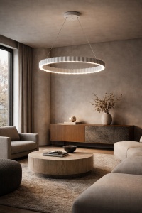 Pendul LED Suspendata Rotund Alb cu Design Ondulat și Telecomandă - "Pheron"