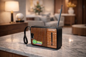 Radio portabil LEOTEC LT-607B World Receiver cu antenă telescopică, FM MW SW, design clasic cu finisaj tip lemn