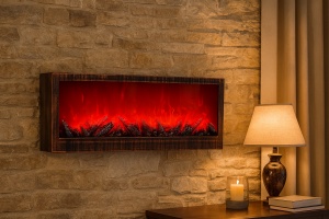 Șemineu decorativ orizontal cu efect de foc și ramă bronz antichizat