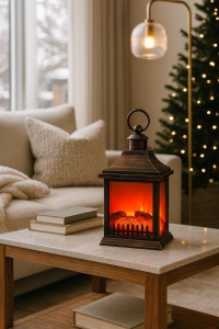 șemineu decorativ vintage cu jar artificial și suport de agățare