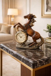 Statuetă decorativă cal cu ceas încorporat, stil elegant